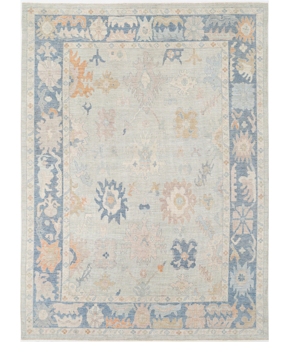 Hand Knotted Oushak Wool Rug - 10'4'' x 14'2'' 10'4'' x 14'2'' (310 X 425) / Blue / Blue
