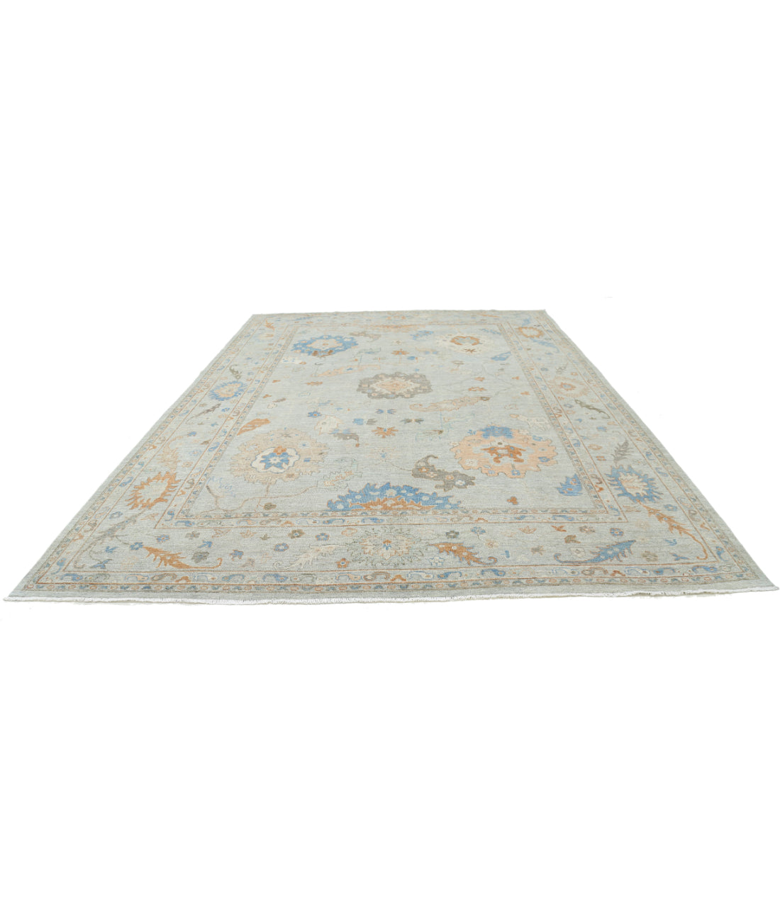 Hand Knotted Oushak Wool Rug - 10'2'' x 14'0'' 10'2'' x 14'0'' (305 X 420) / Blue / Blue