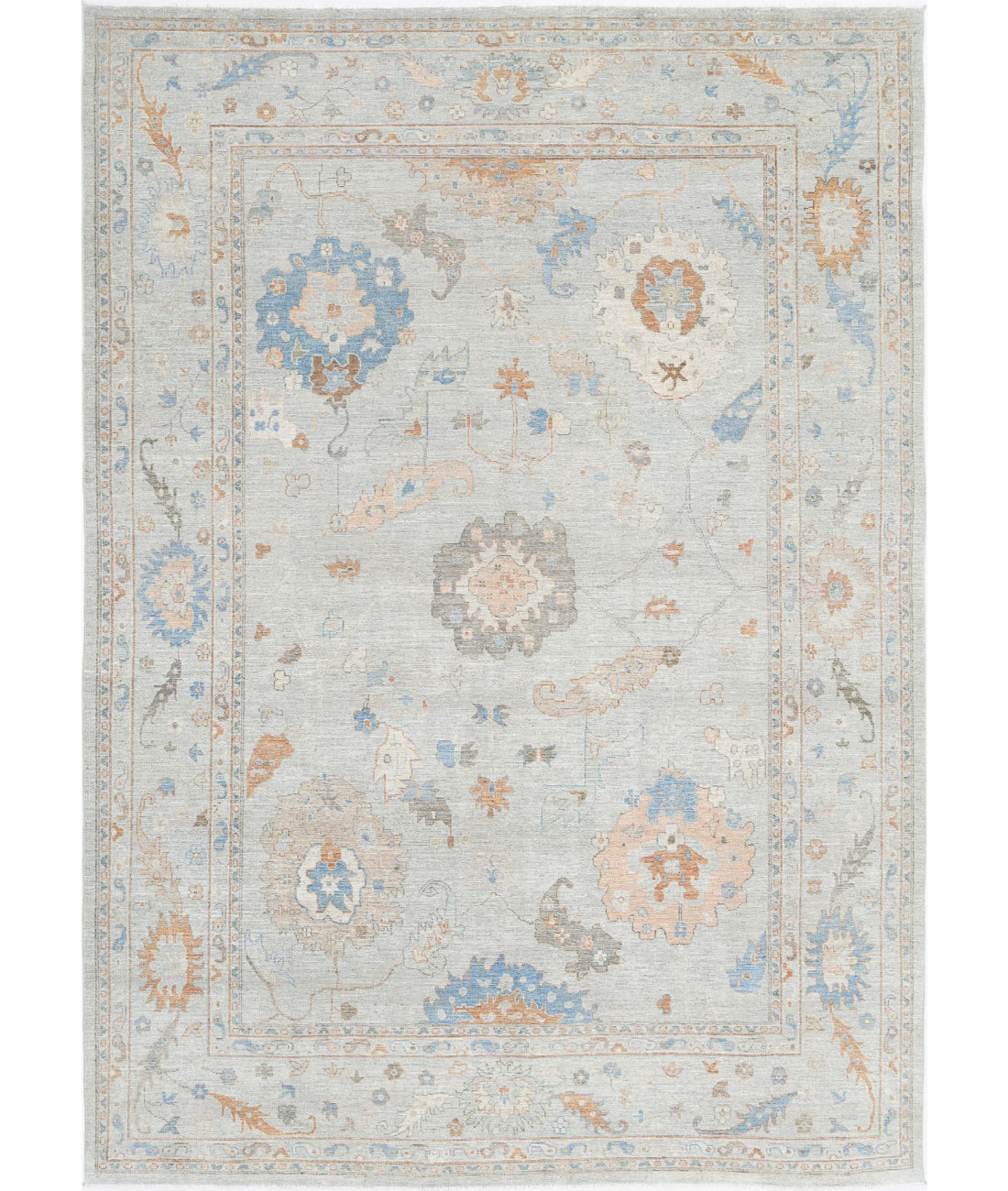 Hand Knotted Oushak Wool Rug - 10'2'' x 14'0''