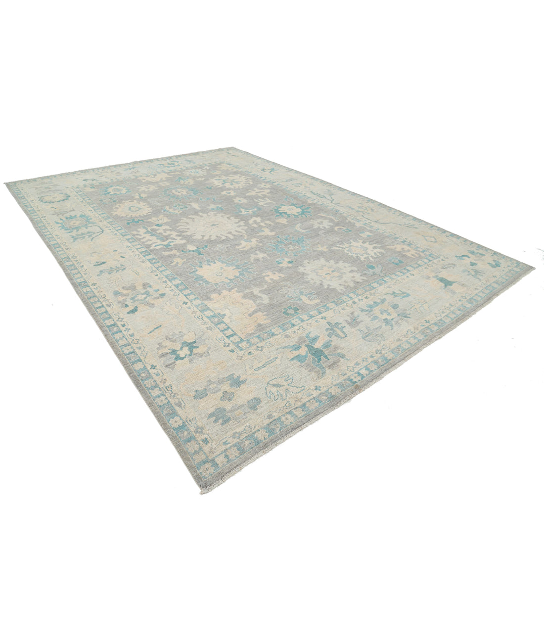 Hand Knotted Oushak Wool Rug - 9'9'' x 13'7'' 9'9'' x 13'7'' (293 X 408) / Grey / Silver