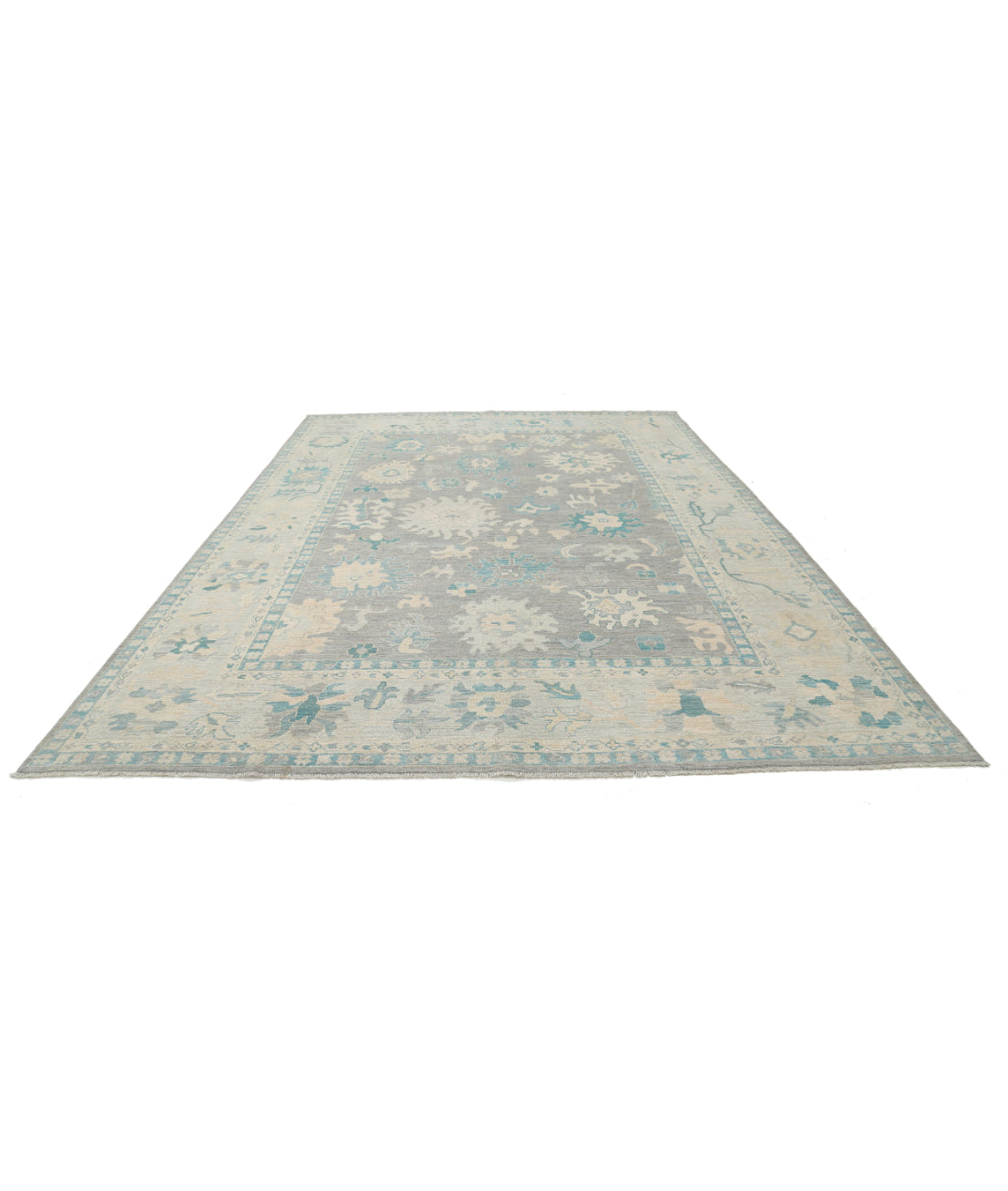 Hand Knotted Oushak Wool Rug - 9'9'' x 13'7'' 9'9'' x 13'7'' (293 X 408) / Grey / Silver