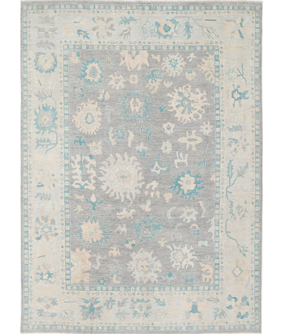 Hand Knotted Oushak Wool Rug - 9&#39;9&#39;&#39; x 13&#39;7&#39;&#39; 9&#39;9&#39;&#39; x 13&#39;7&#39;&#39; (293 X 408) / Grey / Silver