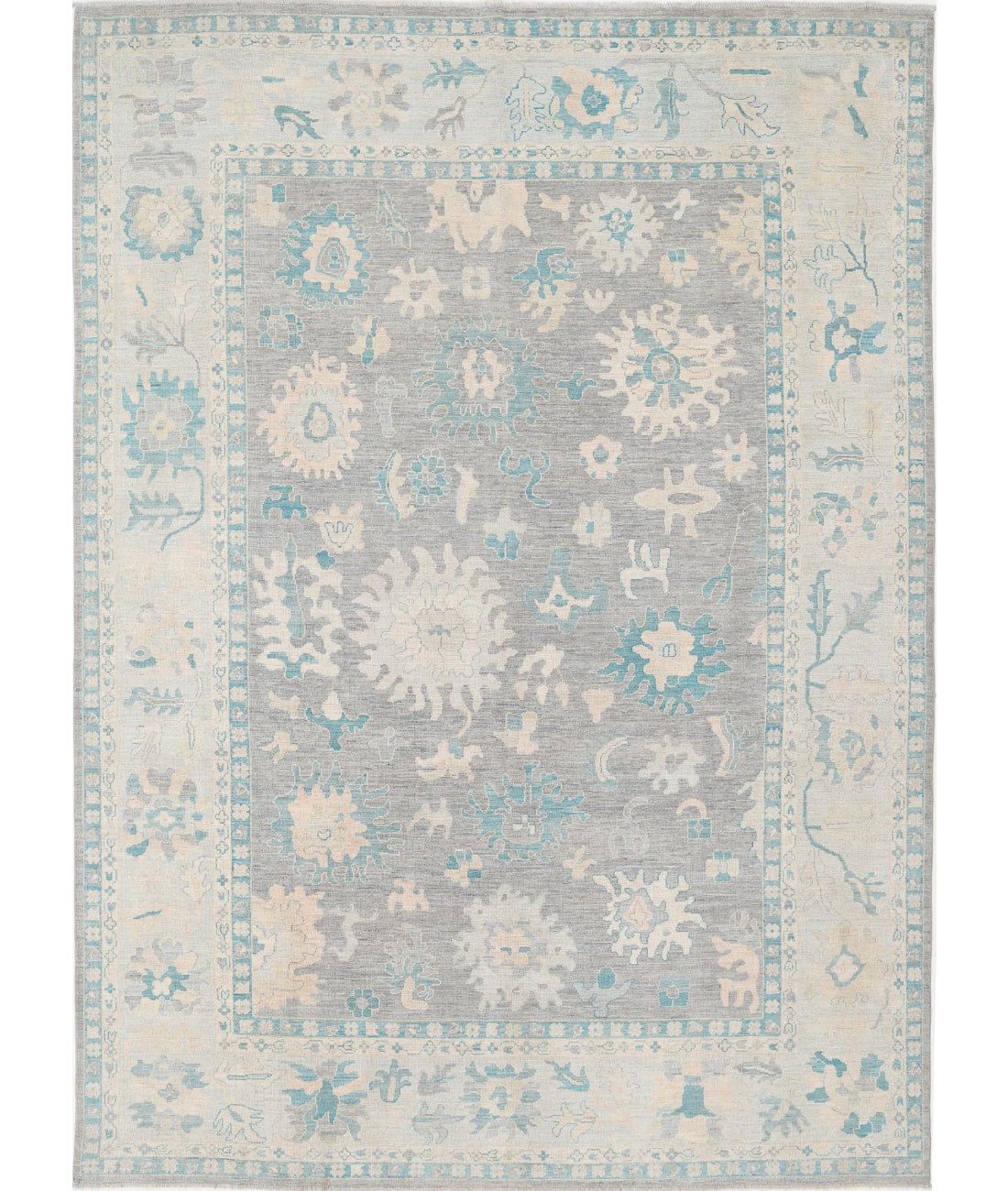 Hand Knotted Oushak Wool Rug - 9'9'' x 13'7''