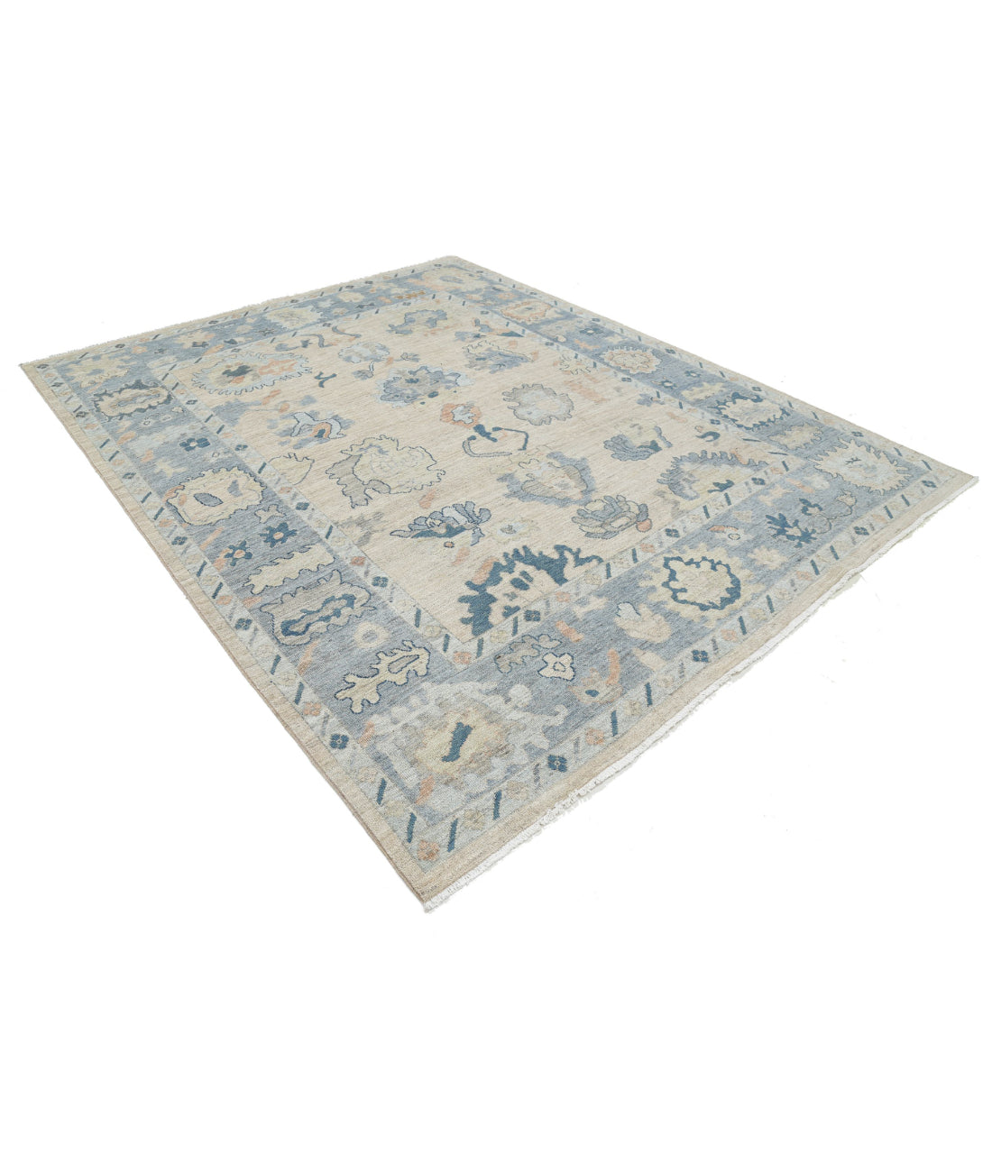 Hand Knotted Oushak Wool Rug - 8'0'' x 9'10'' 8'0'' x 9'10'' (240 X 295) / Taupe / Grey