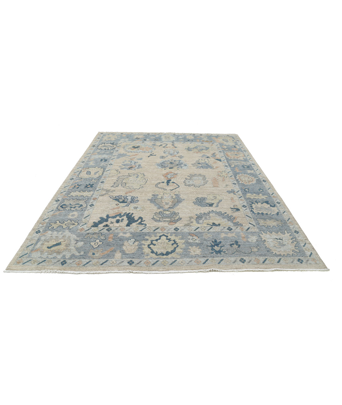 Hand Knotted Oushak Wool Rug - 8'0'' x 9'10'' 8'0'' x 9'10'' (240 X 295) / Taupe / Grey