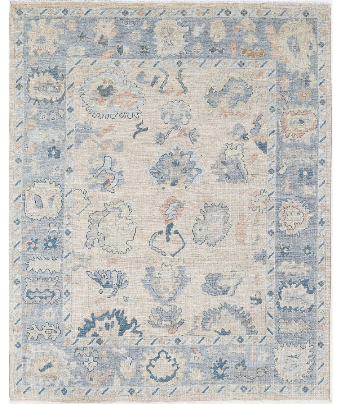 Hand Knotted Oushak Wool Rug - 8'0'' x 9'10'' 8'0'' x 9'10'' (240 X 295) / Taupe / Grey