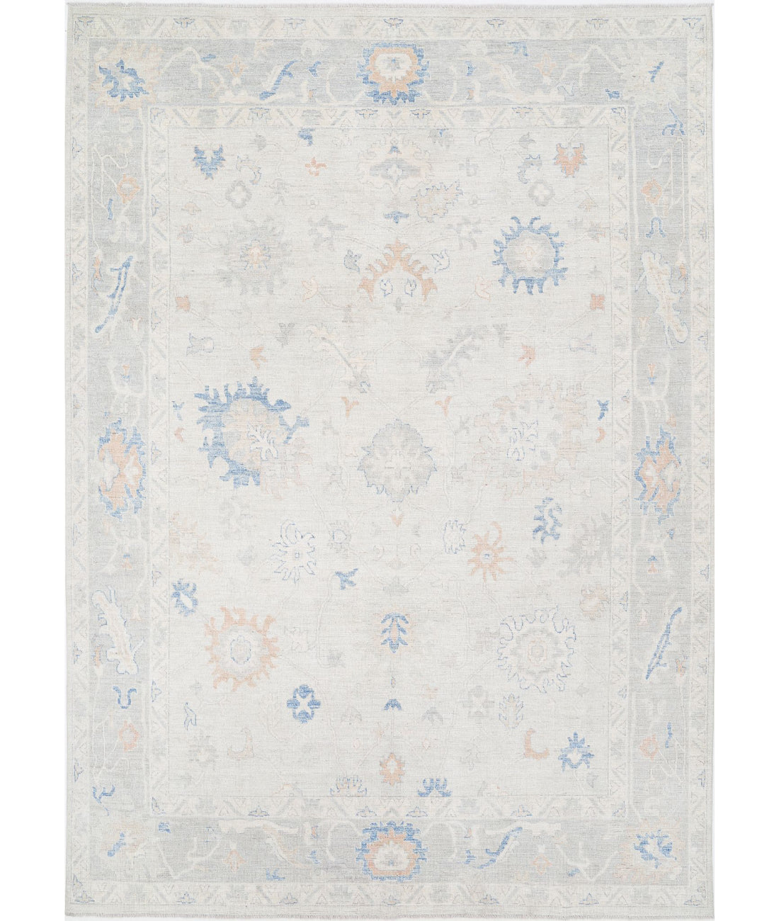 Hand Knotted Oushak Wool Rug - 9'8'' x 13'8'' 9'8'' x 13'8'' (290 X 410) / Silver / Grey