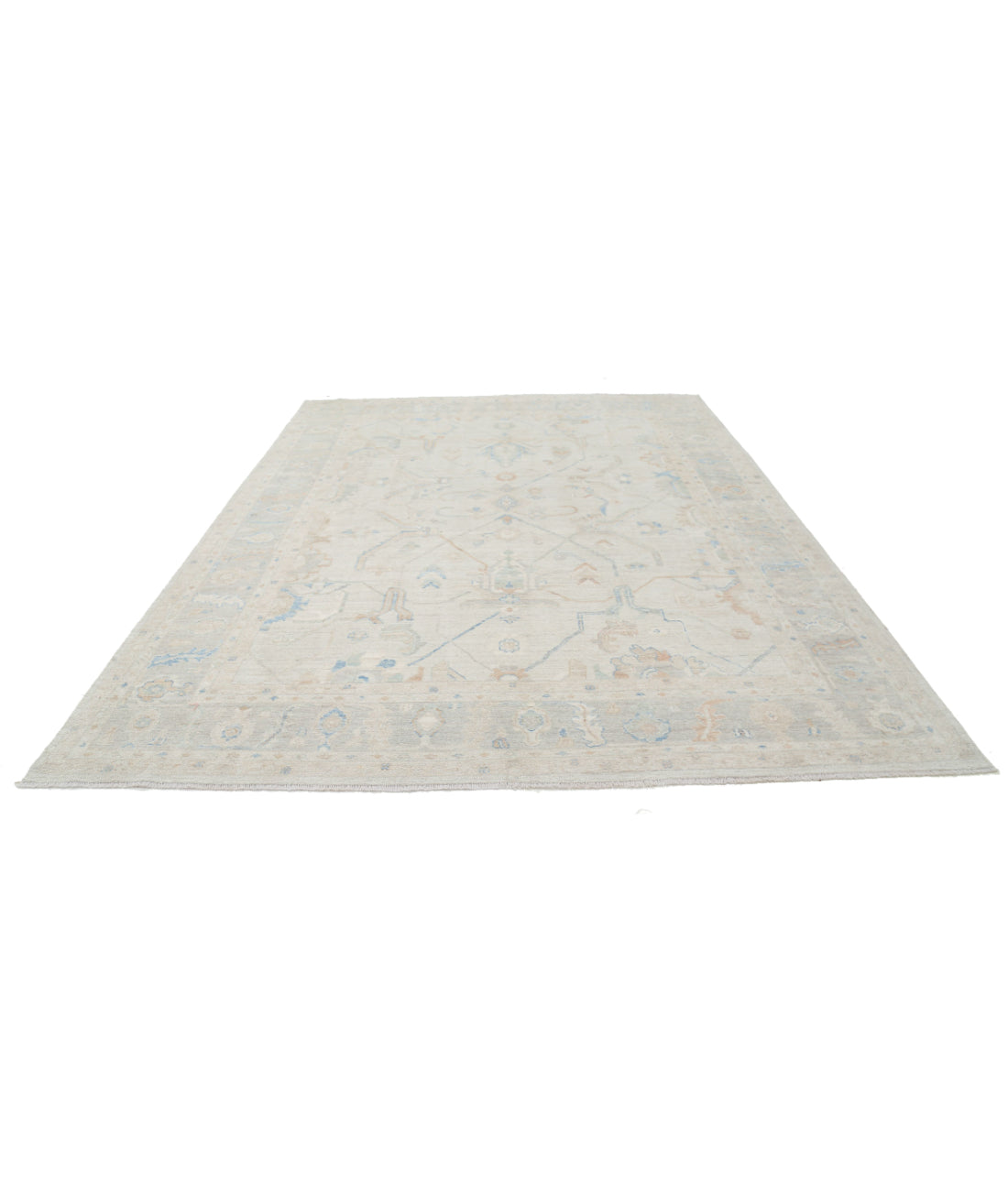 Hand Knotted Oushak Wool Rug - 9'0'' x 11'11'' 9'0'' x 11'11'' (270 X 358) / Silver / Grey