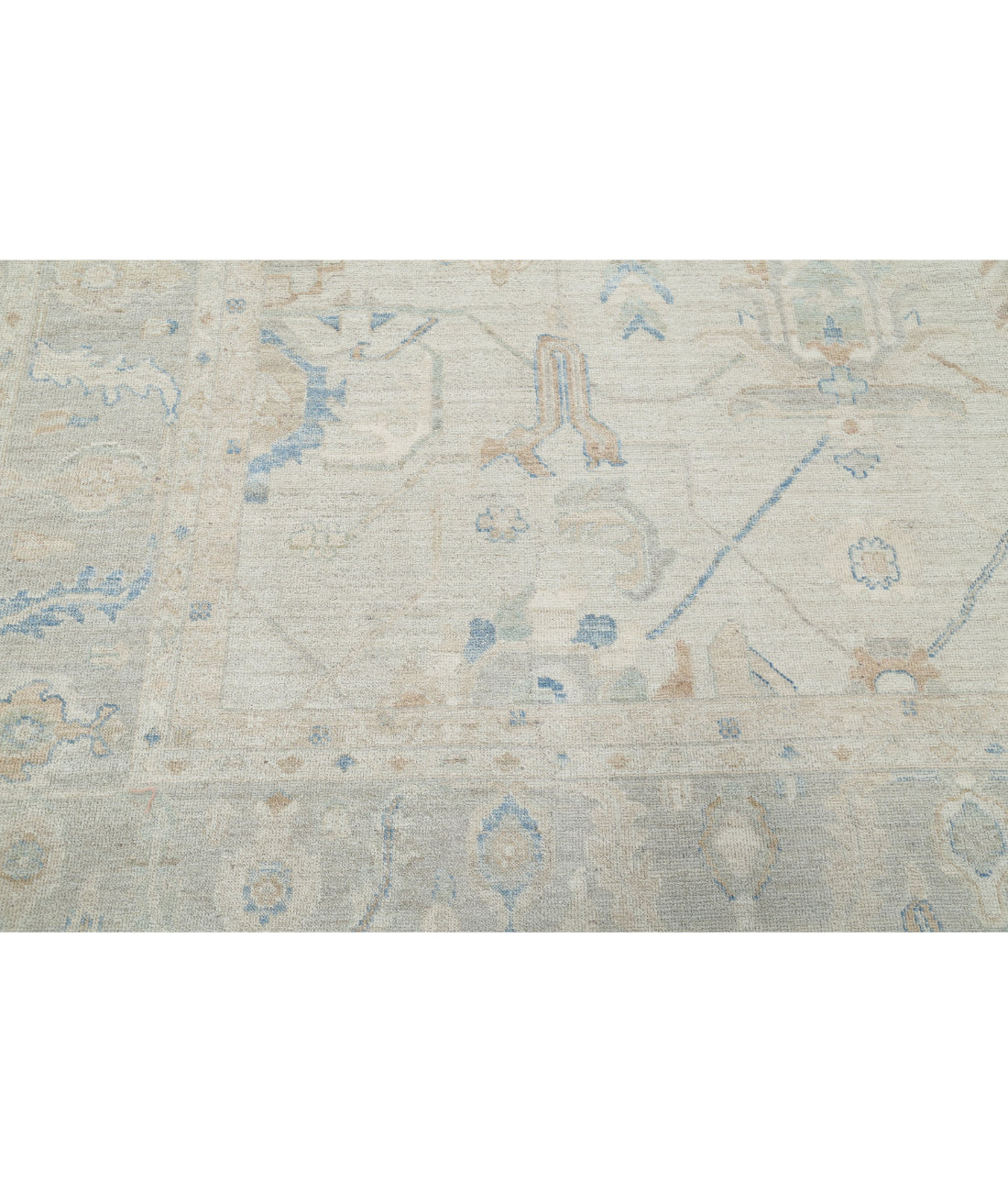 Hand Knotted Oushak Wool Rug - 9'0'' x 11'11'' 9'0'' x 11'11'' (270 X 358) / Silver / Grey