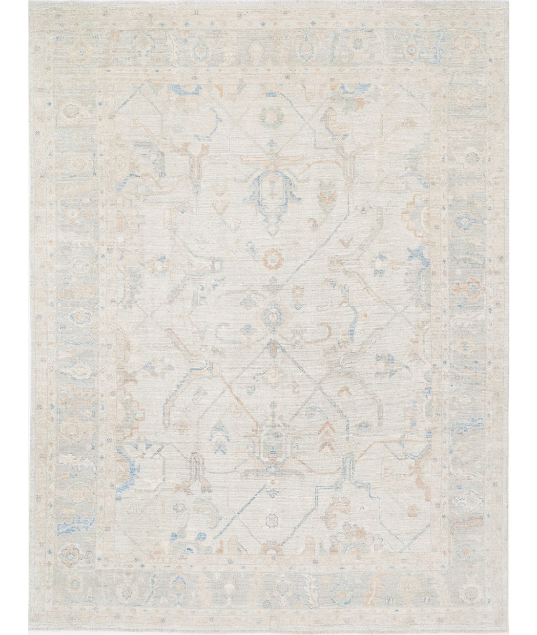 Hand Knotted Oushak Wool Rug - 9'0'' x 11'11''