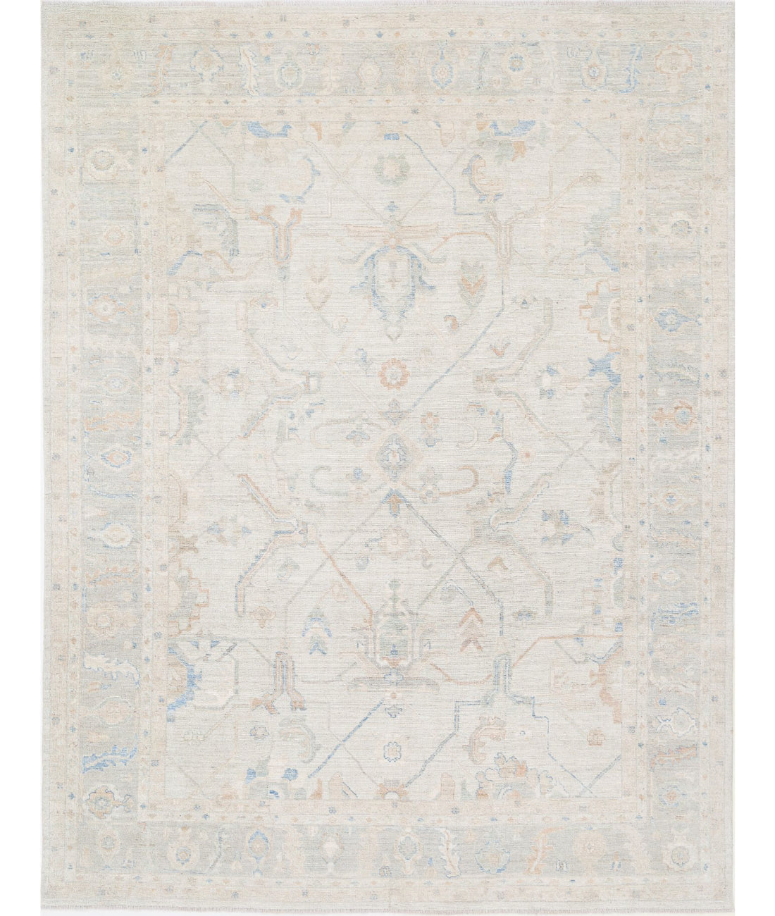 Hand Knotted Oushak Wool Rug - 9'0'' x 11'11'' 9'0'' x 11'11'' (270 X 358) / Silver / Grey