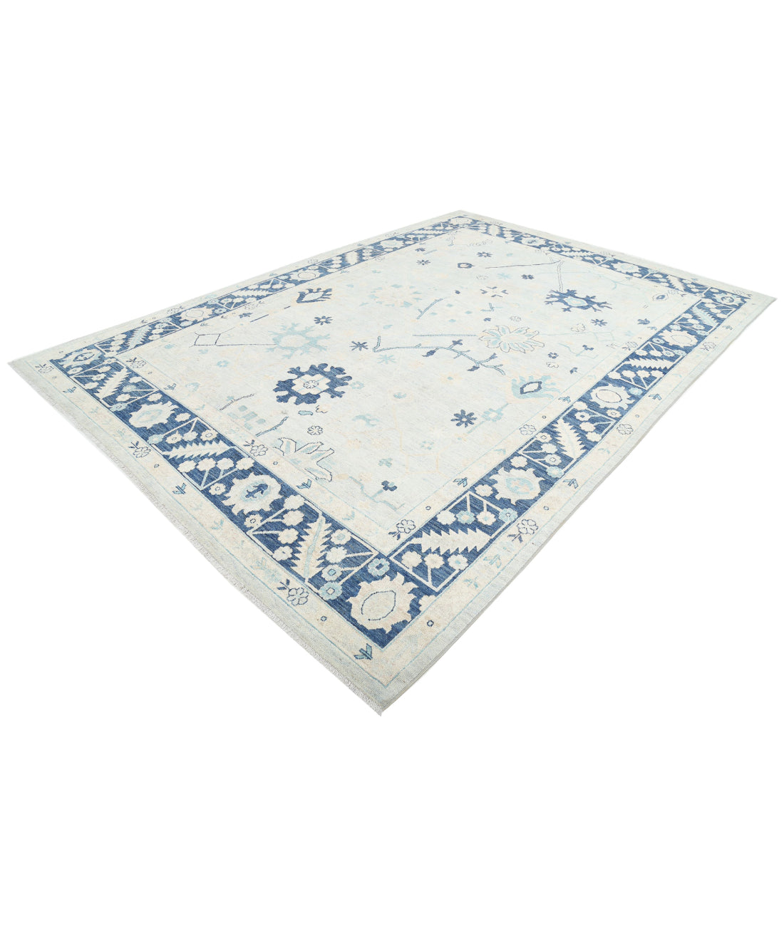 Hand Knotted Oushak Wool Rug - 8'9'' x 12'6'' 8'9'' x 12'6'' (263 X 375) / Silver / Blue