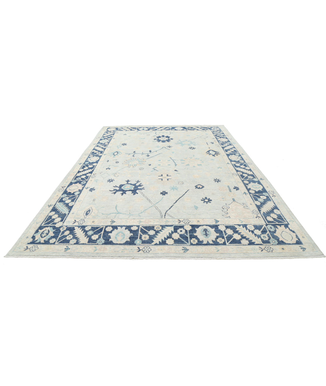 Hand Knotted Oushak Wool Rug - 8'9'' x 12'6'' 8'9'' x 12'6'' (263 X 375) / Silver / Blue