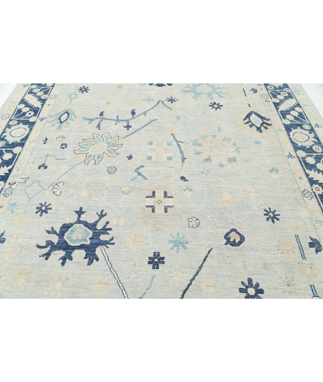 Hand Knotted Oushak Wool Rug - 8'9'' x 12'6'' 8'9'' x 12'6'' (263 X 375) / Silver / Blue