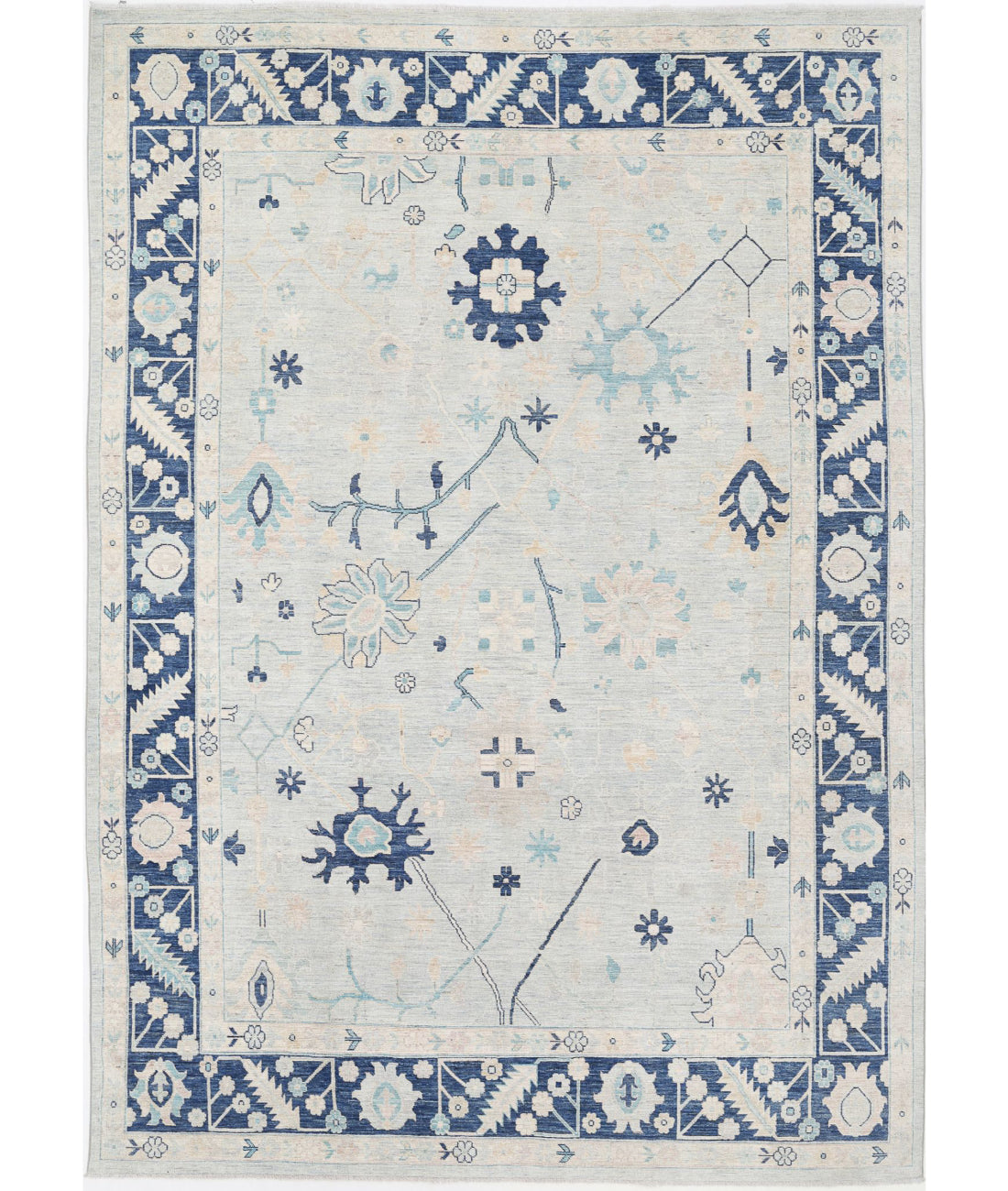 Hand Knotted Oushak Wool Rug - 8'9'' x 12'6'' 8'9'' x 12'6'' (263 X 375) / Silver / Blue