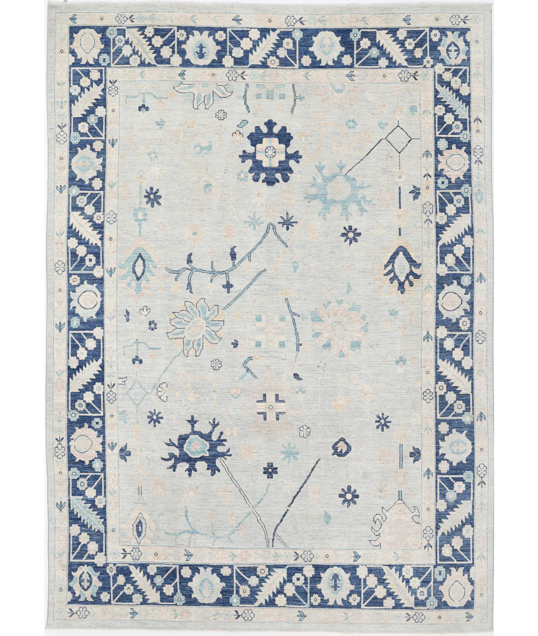 Hand Knotted Oushak Wool Rug - 8'9'' x 12'6''