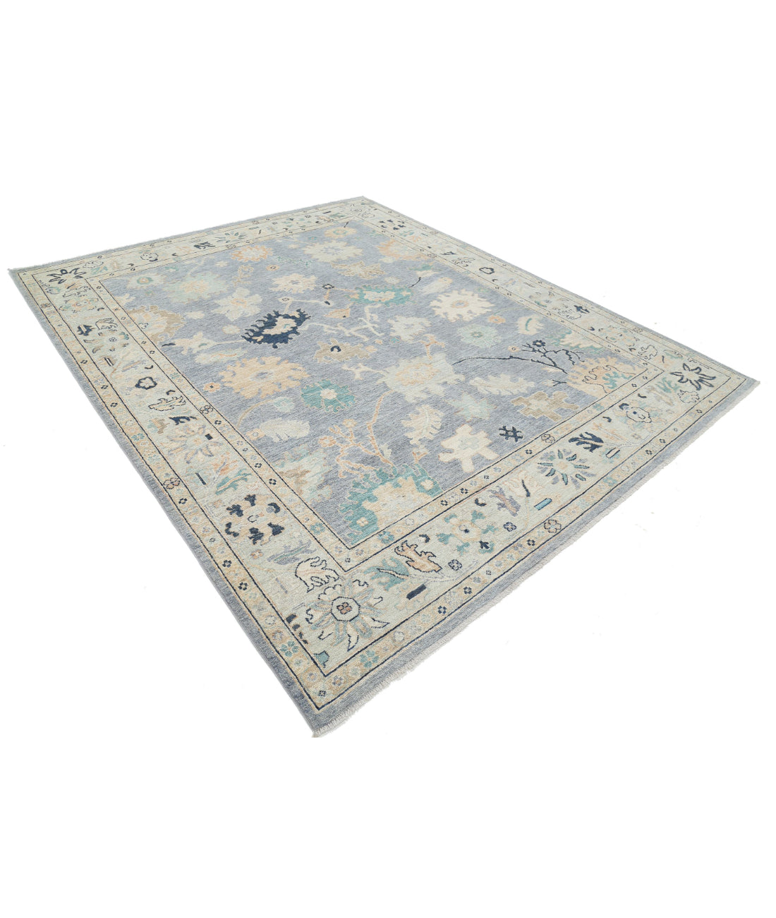 Hand Knotted Oushak Wool Rug - 8'1'' x 9'9'' 8'1'' x 9'9'' (243 X 293) / Grey / Ivory