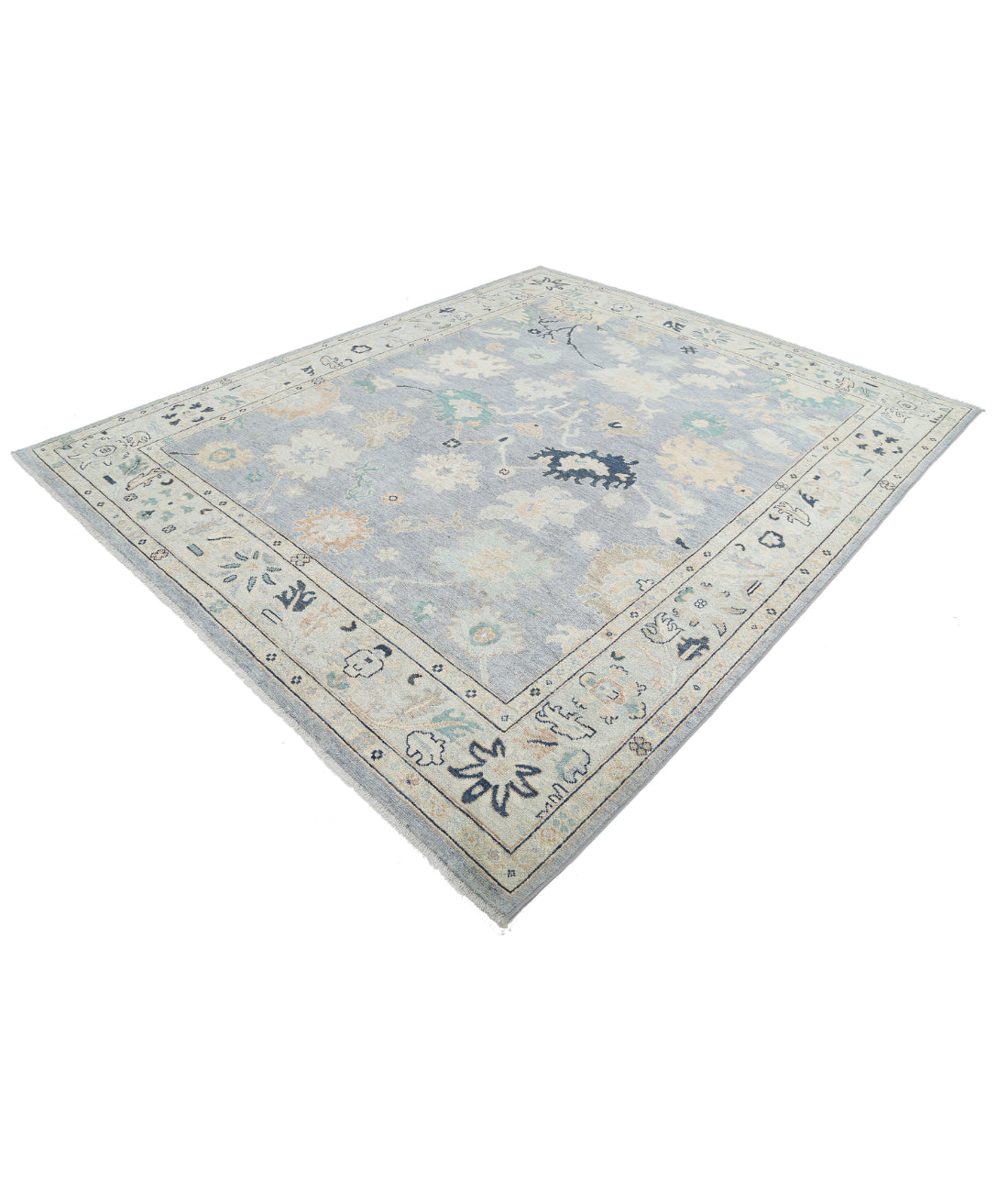 Hand Knotted Oushak Wool Rug - 8'1'' x 9'9'' 8'1'' x 9'9'' (243 X 293) / Grey / Ivory