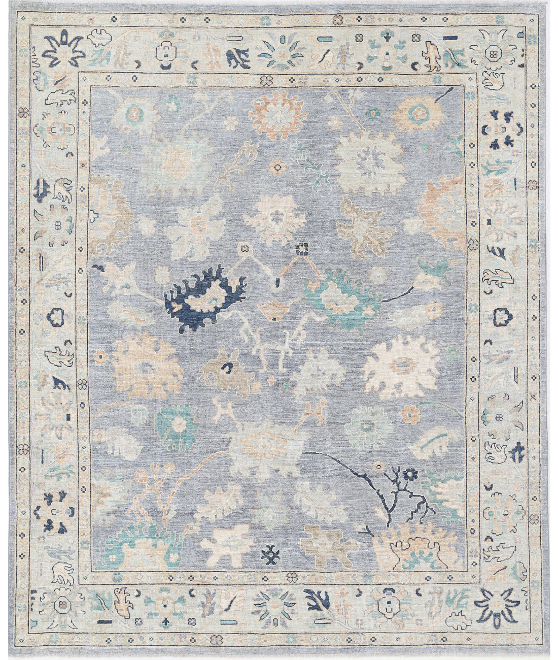 Hand Knotted Oushak Wool Rug - 8&#39;1&#39;&#39; x 9&#39;9&#39;&#39; 8&#39;1&#39;&#39; x 9&#39;9&#39;&#39; (243 X 293) / Grey / Ivory