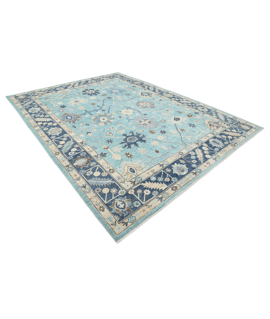 Hand Knotted Oushak Wool Rug - 8'11'' x 12'1'' 8'11'' x 12'1'' (268 X 363) / Green / Blue