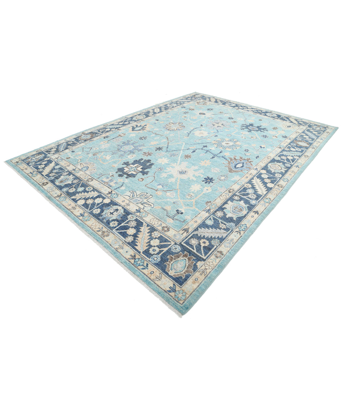 Hand Knotted Oushak Wool Rug - 8'11'' x 12'1'' 8'11'' x 12'1'' (268 X 363) / Green / Blue