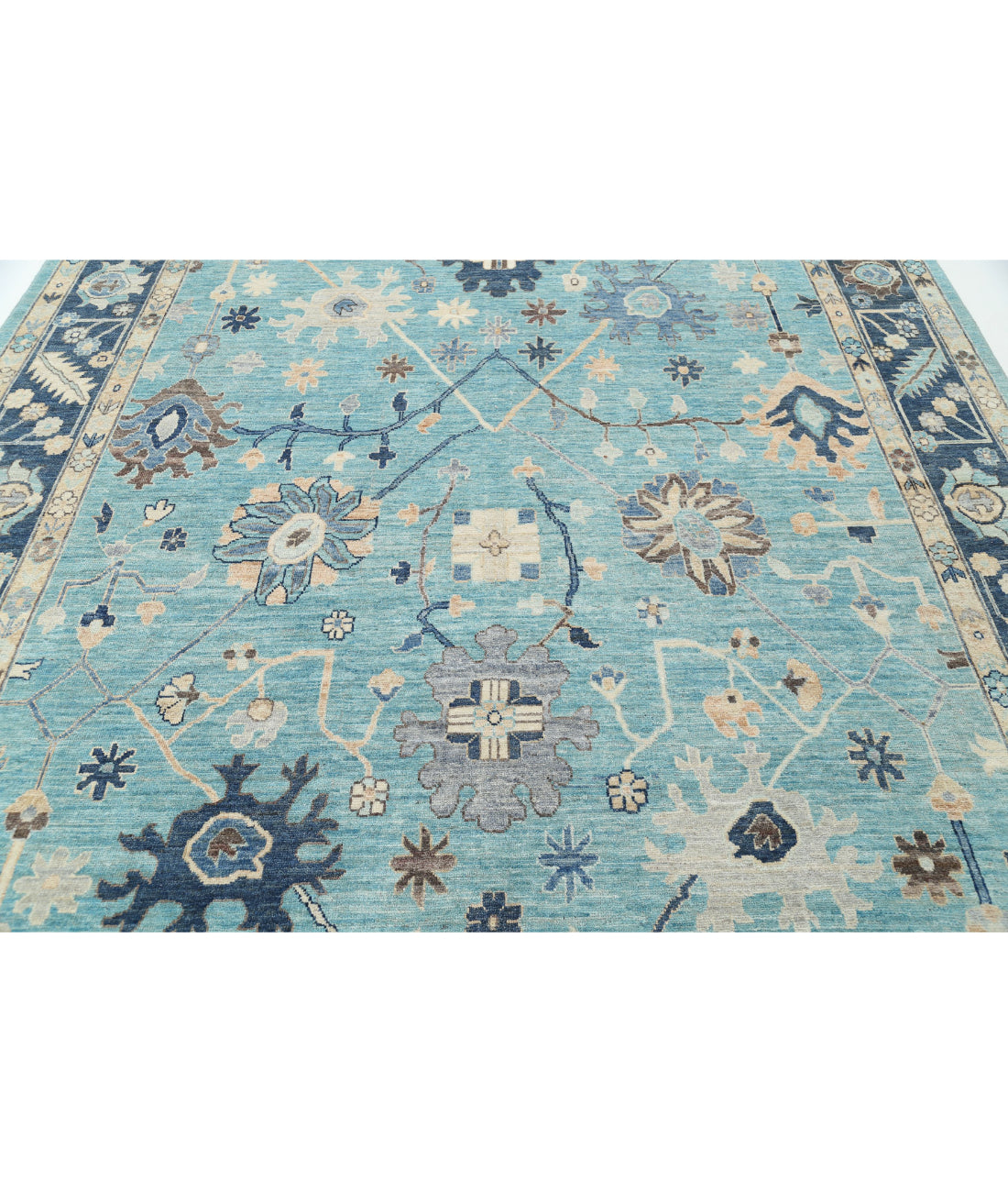 Hand Knotted Oushak Wool Rug - 8'11'' x 12'1'' 8'11'' x 12'1'' (268 X 363) / Green / Blue