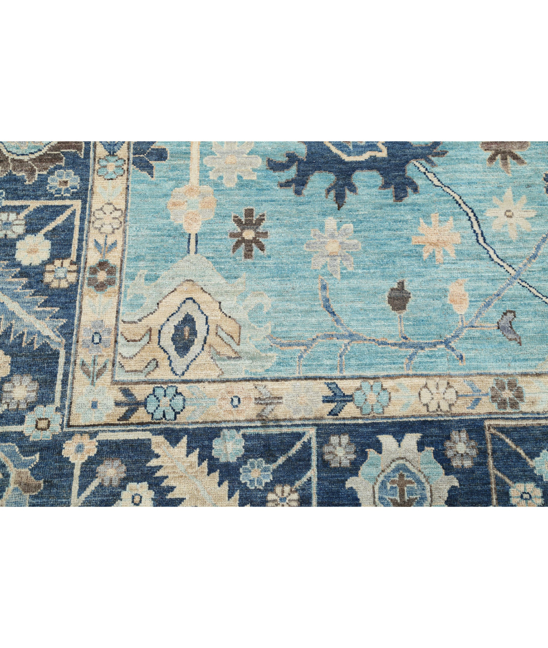 Hand Knotted Oushak Wool Rug - 8'11'' x 12'1'' 8'11'' x 12'1'' (268 X 363) / Green / Blue