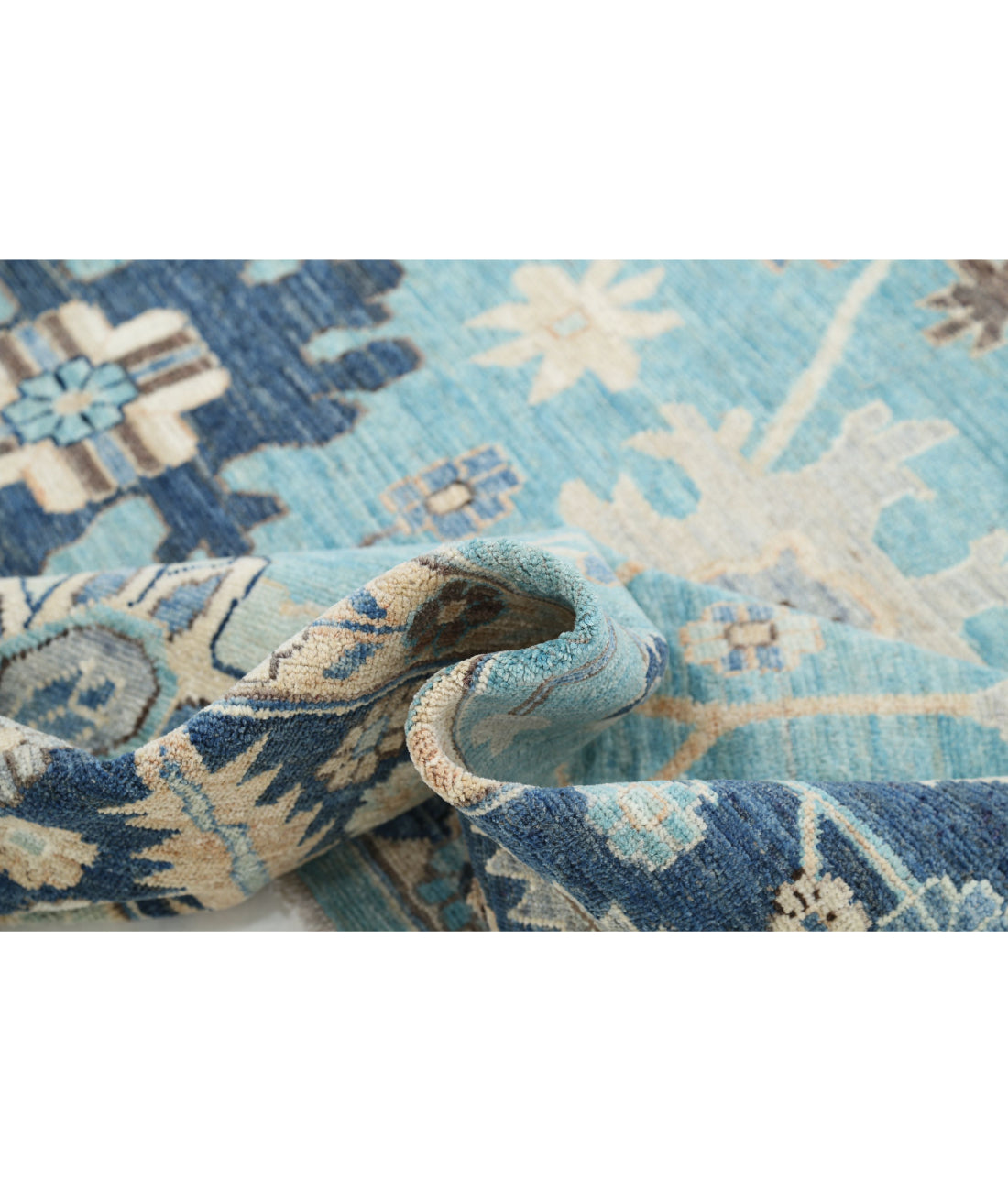 Hand Knotted Oushak Wool Rug - 8'11'' x 12'1'' 8'11'' x 12'1'' (268 X 363) / Green / Blue