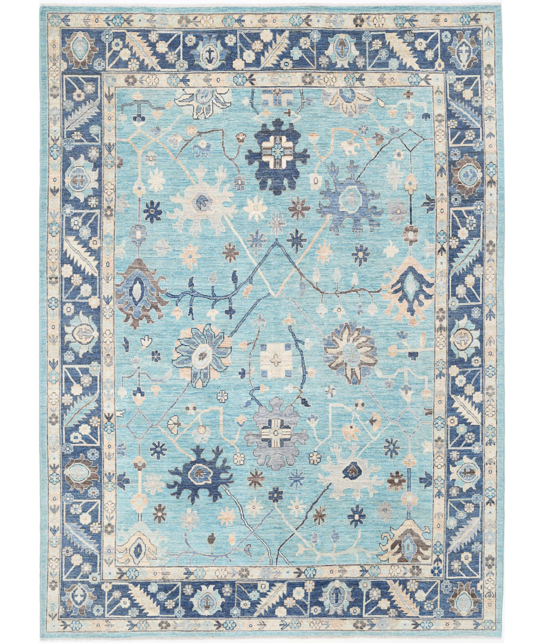Hand Knotted Oushak Wool Rug - 8'11'' x 12'1''