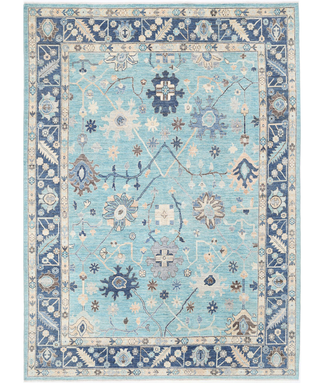 Hand Knotted Oushak Wool Rug - 8'11'' x 12'1'' 8'11'' x 12'1'' (268 X 363) / Green / Blue