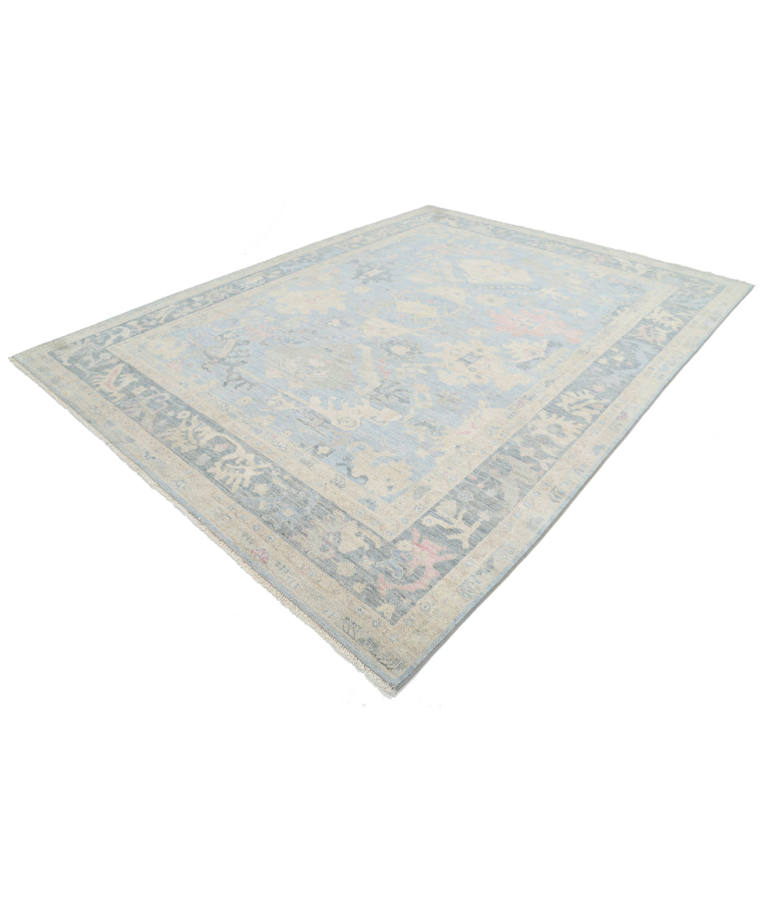Hand Knotted Oushak Wool Rug - 9'2'' x 12'0'' 9'2'' x 12'0'' (275 X 360) / Blue / Grey