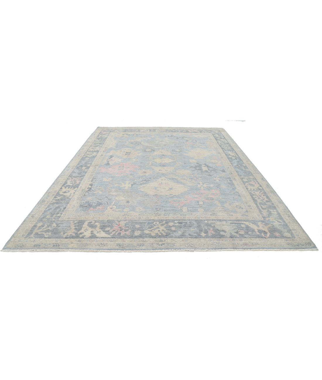 Hand Knotted Oushak Wool Rug - 9'2'' x 12'0'' 9'2'' x 12'0'' (275 X 360) / Blue / Grey