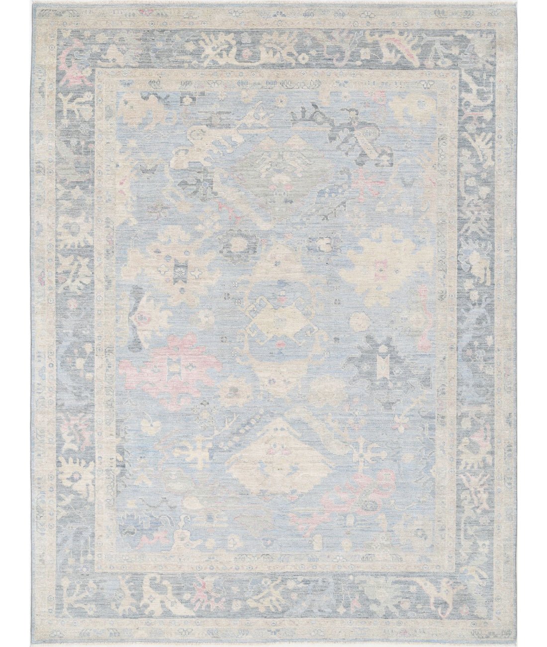 Hand Knotted Oushak Wool Rug - 9'2'' x 12'0''