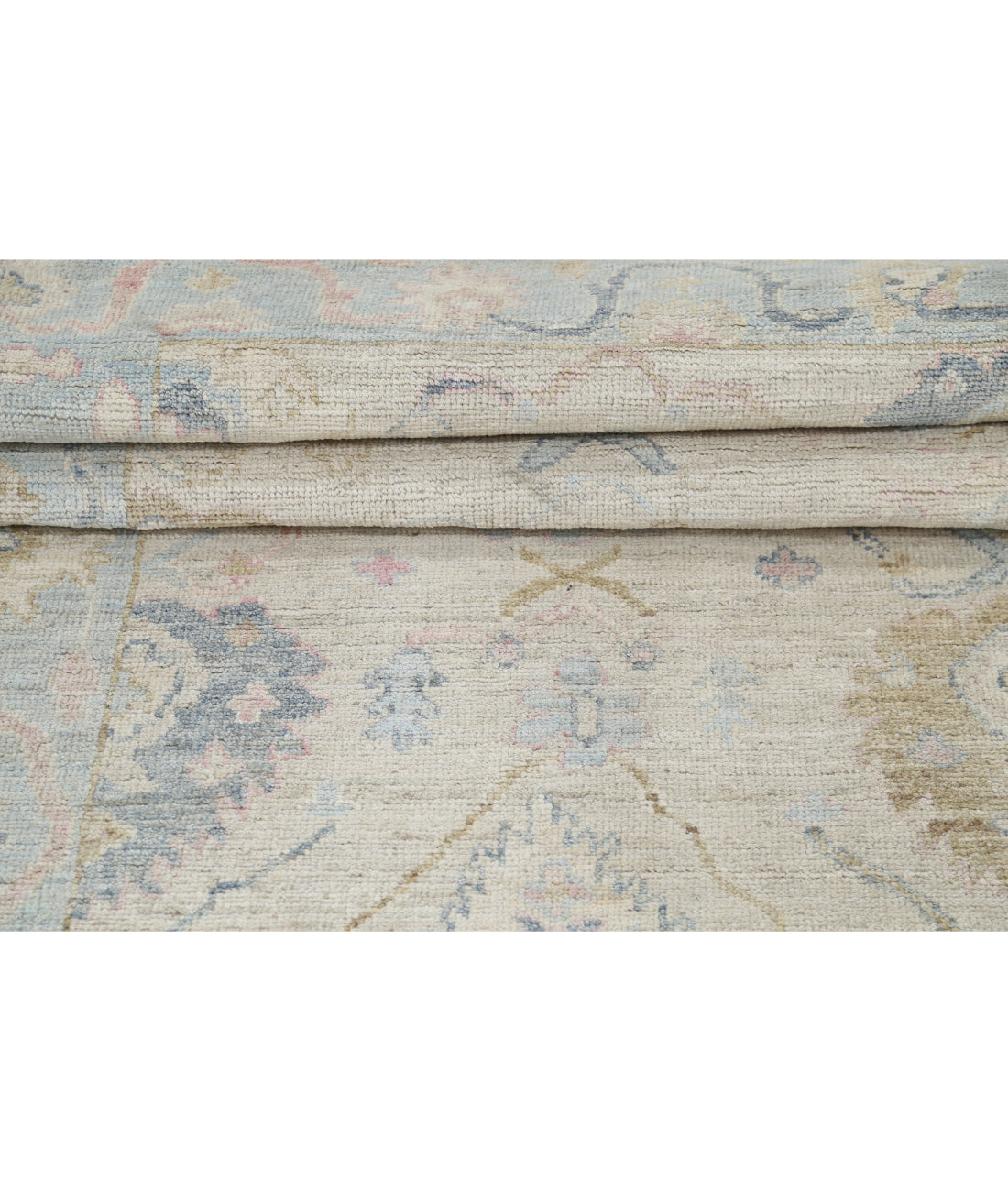 Hand Knotted Oushak Wool Rug - 3'2'' x 8'1'' 3'2'' x 8'1'' (95 X 243) / Ivory / Blue