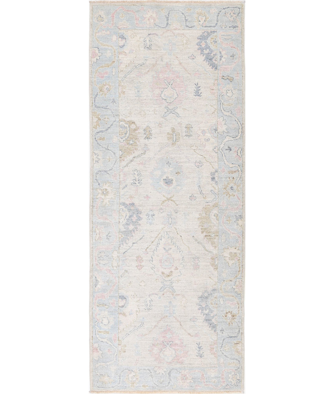 Hand Knotted Oushak Wool Rug - 3'2'' x 8'1''