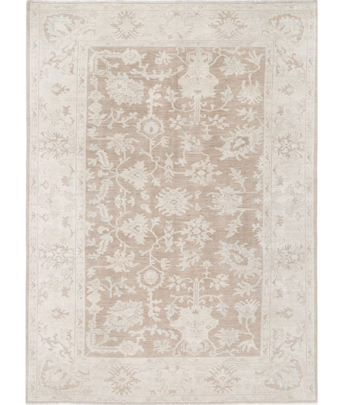 Hand Knotted Oushak Wool Rug - 8'7'' x 11'11'' 8'7'' x 11'11'' (258 X 358) / Brown / Ivory