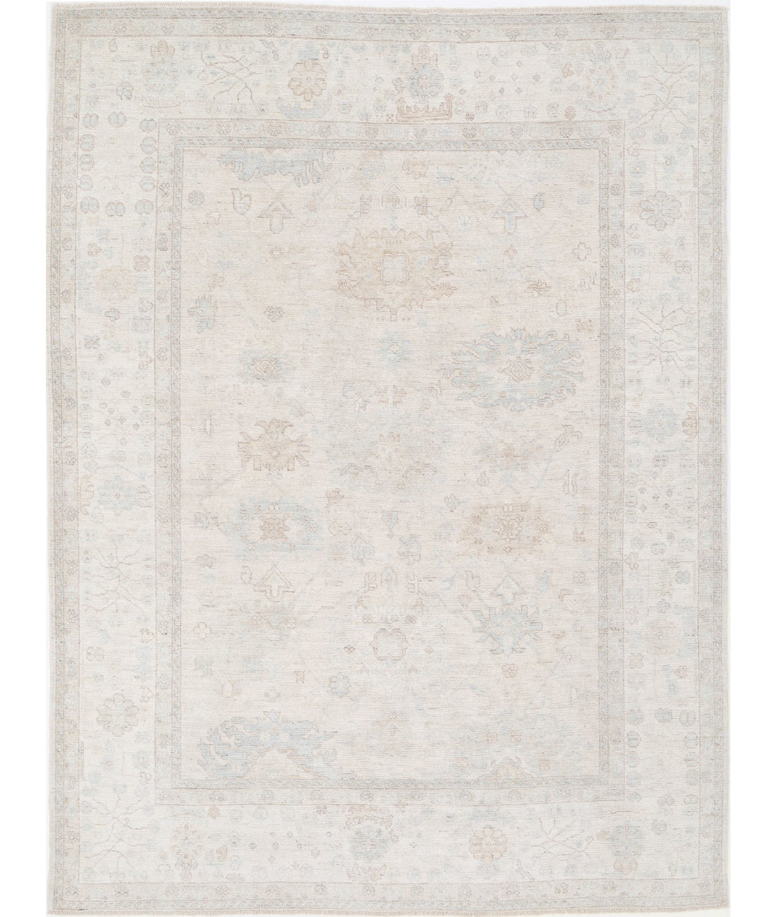 Hand Knotted Oushak Wool Rug - 8'0'' x 11'0'' 8'0'' x 11'0'' (240 X 330) / Silver / Ivory