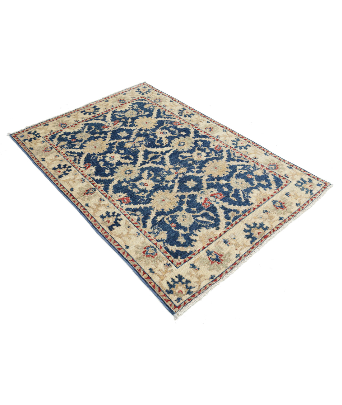 Hand Knotted Oushak Wool Rug - 4'1'' x 5'10'' 4'1'' x 5'10'' (123 X 175) / Blue / Ivory