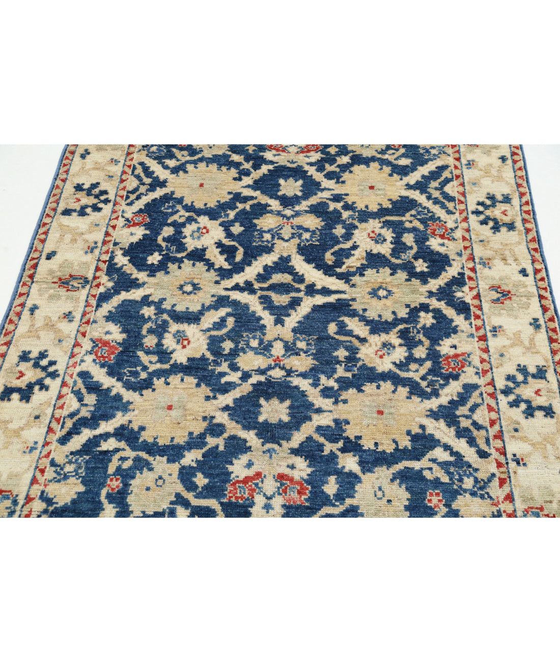 Hand Knotted Oushak Wool Rug - 4'1'' x 5'10'' 4'1'' x 5'10'' (123 X 175) / Blue / Ivory