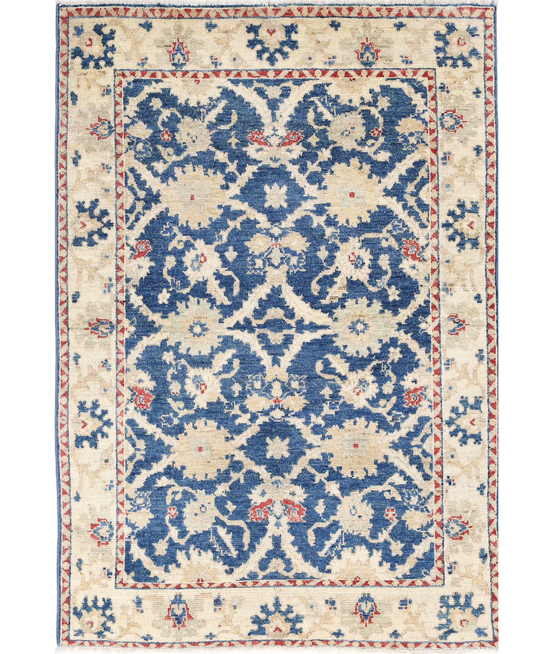 Hand Knotted Oushak Wool Rug - 4'1'' x 5'10'' 4'1'' x 5'10'' (123 X 175) / Blue / Ivory