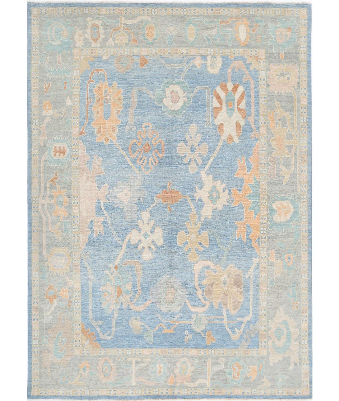 Hand Knotted Oushak Wool Rug - 8'11'' x 12'7'' 8'11'' x 12'7'' (268 X 378) / Blue / Grey
