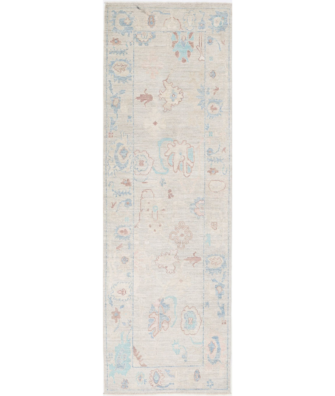 Hand Knotted Oushak Wool Rug - 3'0'' x 9'5'' 3'0'' x 9'5'' (90 X 283) / Silver / Blue
