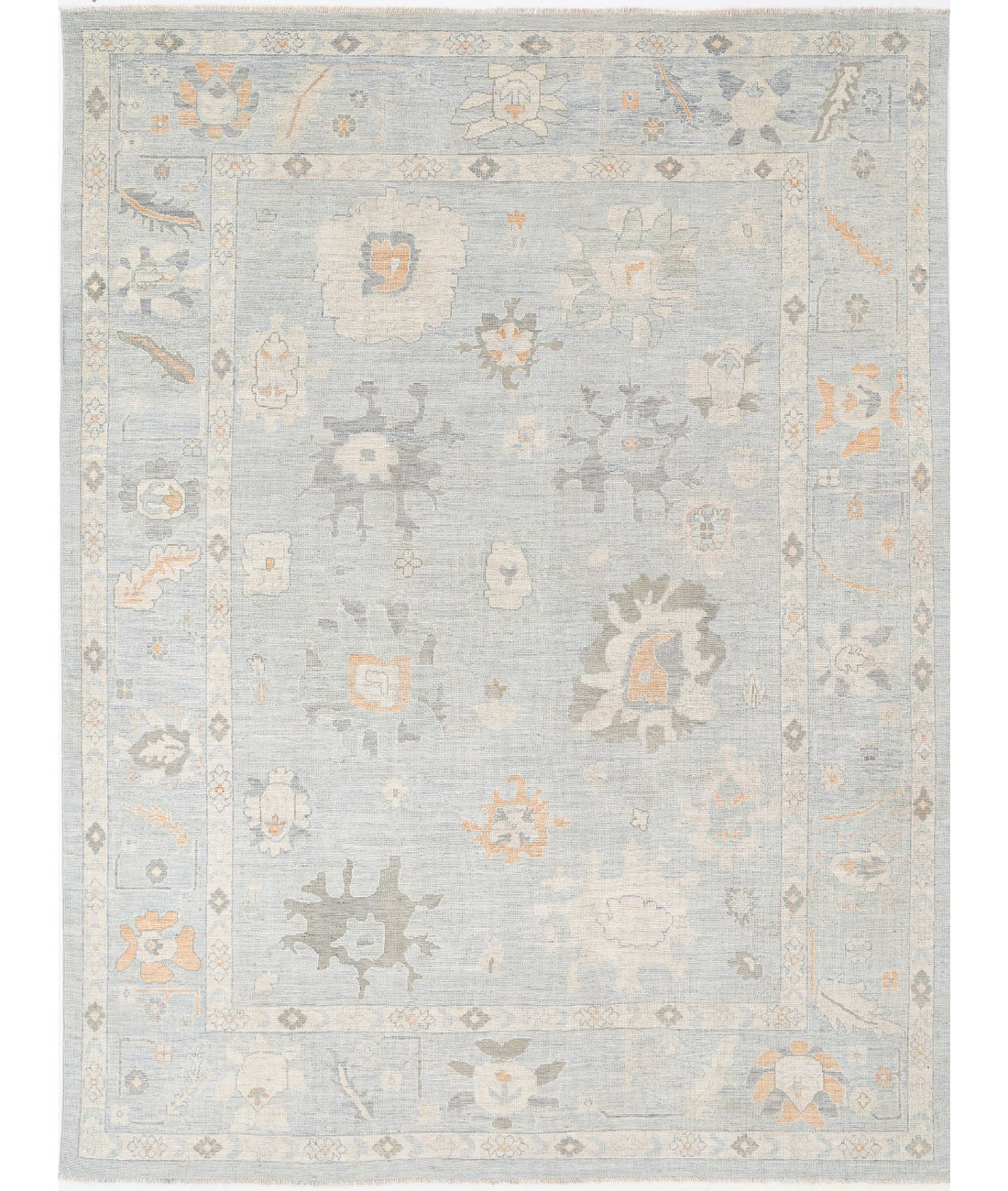Hand Knotted Oushak Wool Rug - 9'0'' x 11'10'' 9'0'' x 11'10'' (270 X 355) / Blue / Grey