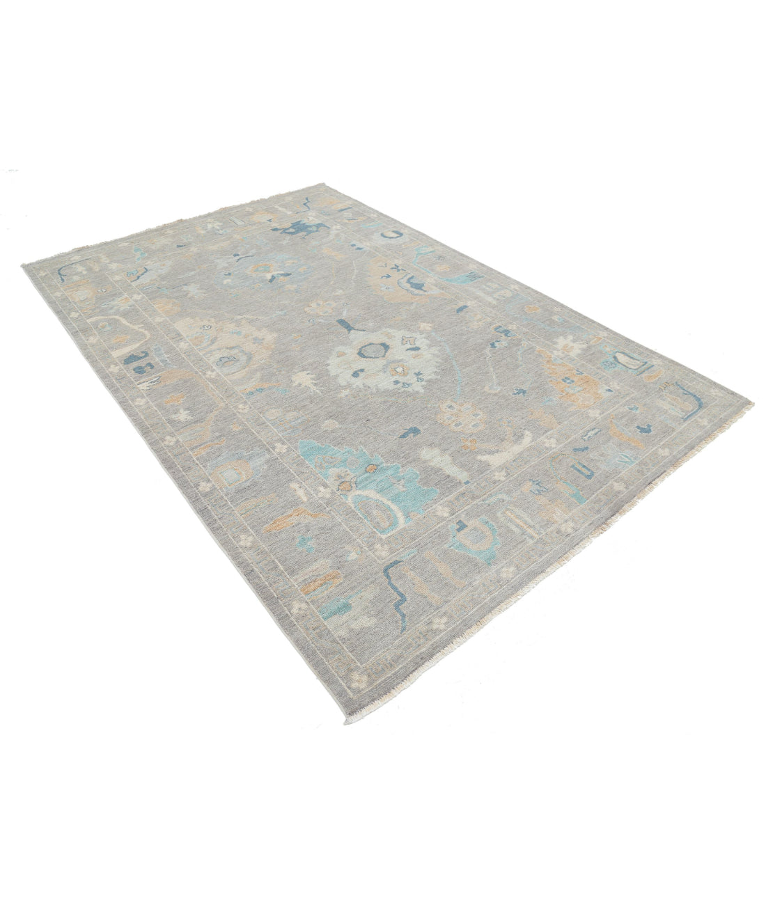 Hand Knotted Oushak Wool Rug - 5'11'' x 8'1'' 5'11'' x 8'1'' (178 X 243) / Brown / Grey