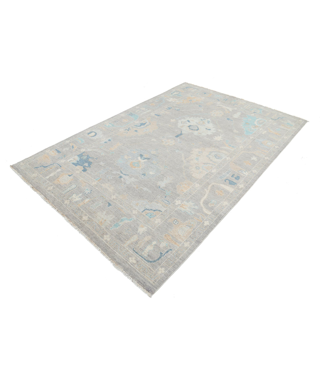 Hand Knotted Oushak Wool Rug - 5'11'' x 8'1'' 5'11'' x 8'1'' (178 X 243) / Brown / Grey