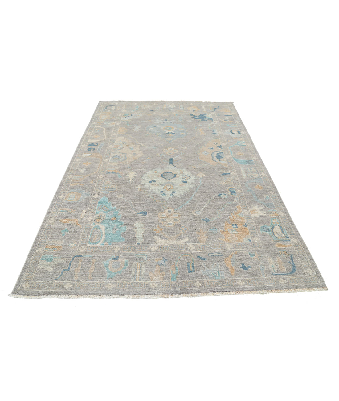 Hand Knotted Oushak Wool Rug - 5'11'' x 8'1'' 5'11'' x 8'1'' (178 X 243) / Brown / Grey