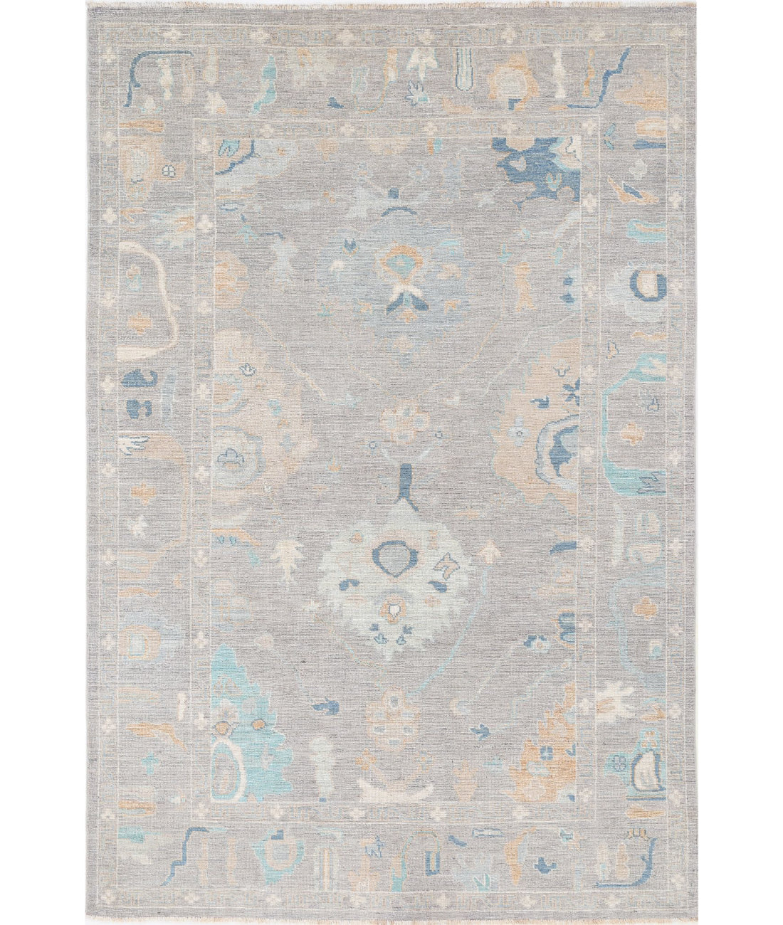 Hand Knotted Oushak Wool Rug - 5'11'' x 8'1''