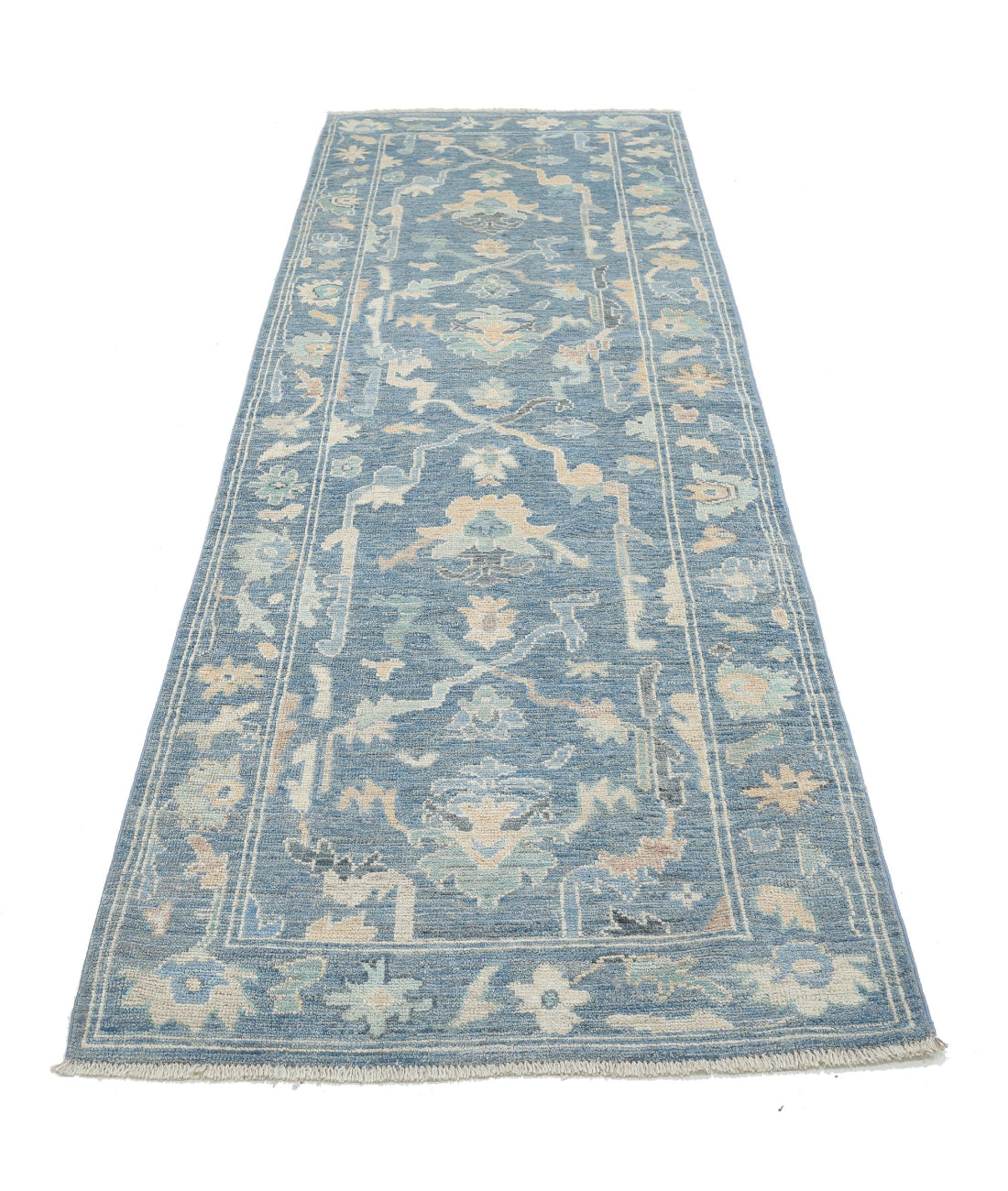 Hand Knotted Oushak Wool Rug - 3'3'' x 9'6'' 3'3'' x 9'6'' (98 X 285) / Blue / Blue