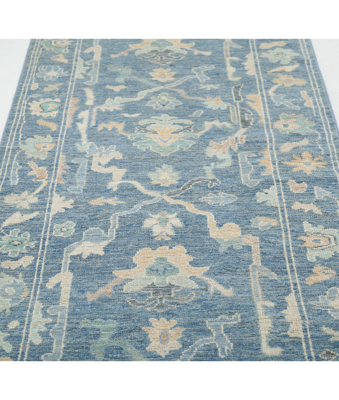 Hand Knotted Oushak Wool Rug - 3'3'' x 9'6'' 3'3'' x 9'6'' (98 X 285) / Blue / Blue