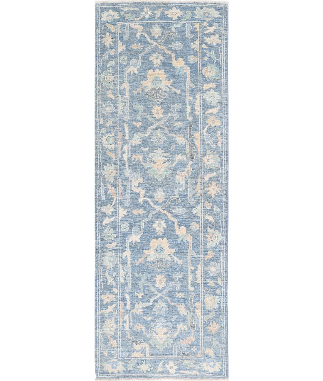 Hand Knotted Oushak Wool Rug - 3&#39;3&#39;&#39; x 9&#39;6&#39;&#39; 3&#39;3&#39;&#39; x 9&#39;6&#39;&#39; (98 X 285) / Blue / Blue
